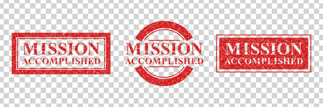 Vector set of realistic isolated grunge rubber stamp of Mission Accomplished logo for template decoration on the transparent background.