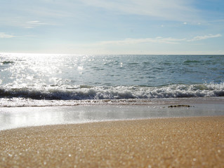 Sand closeup on the shore on the tropical island of Sri Lanka in summer.