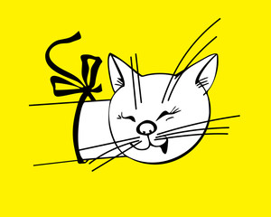 cat peeking out of the corner on a yellow background