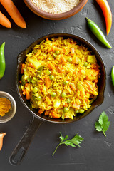 Pilaf in frying pan