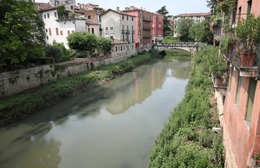 Fototapeta na wymiar Retrone river in Vicenza City in Italy