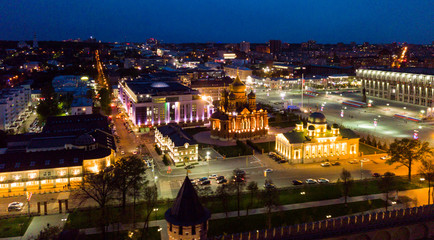 Fototapeta premium Night aerial view of Assumption Cathedral inTula