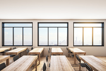 Modern wooden classroom interior