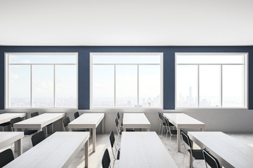 Modern blue classroom interior