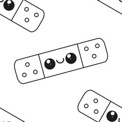 Seamless pattern whith cartoon or kawai medical plaster