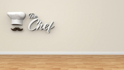 Logo chef en pared con suelo de madera - 272169520