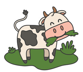 The calf is chewing grass on a white background. Vector illustration.