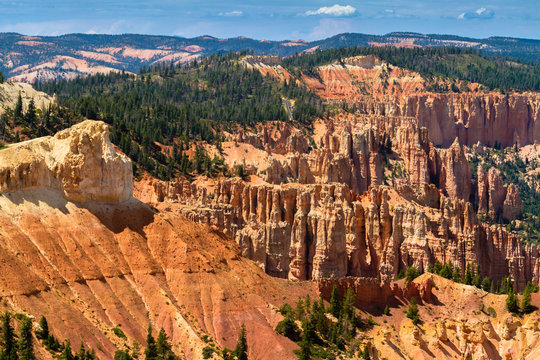 Bryce Canyon view with colorful rocks, skies and distance