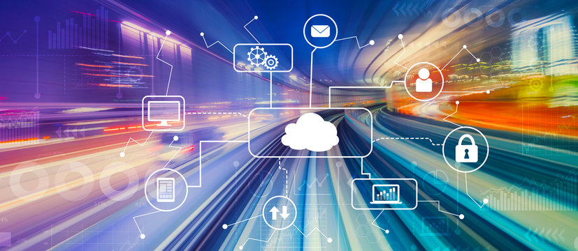 Cloud computing with abstract high speed technology POV motion blur
