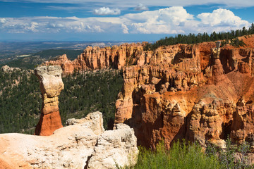Bryce Canyon view with colorful rocks, skies and distance