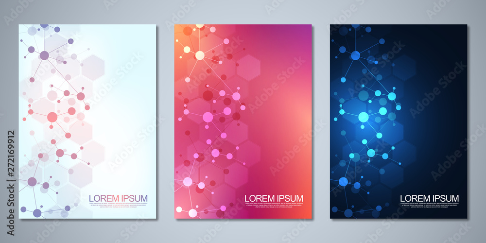 Wall mural vector template brochures or cover design, book, flyer, with molecules background and neural network