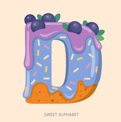 Cartoon candy alphabet. Letter D. Vector illustration, isolated on white background