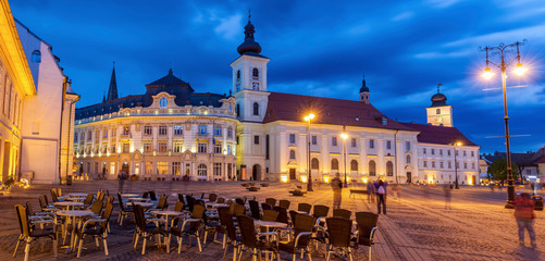 Naklejka premium Holy Trinity Church and Sibiu City Hall