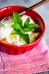 Dessert concept with vanilla ice cream