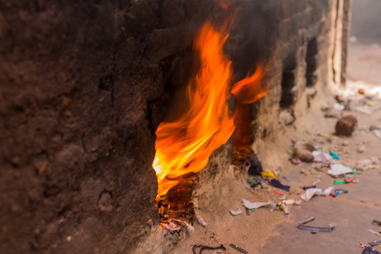 Fire In Pottery Oven, India