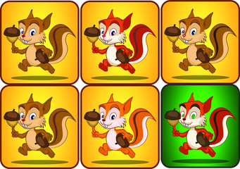 Fototapeta premium Cartoon squirrel holding an acorn in different colors as app icon