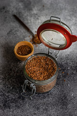 Organic food concept with flax seeds