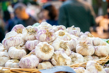 Garlic at the market display stall