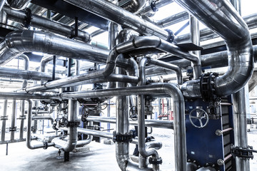 industrial steam pipe with valves and stainless steel actuators