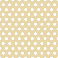 beige Seamless Background with Polka Dot pattern. Polka dot fabric. Retro pattern. Casual stylish white polka dot texture on beige background. © Svetlana