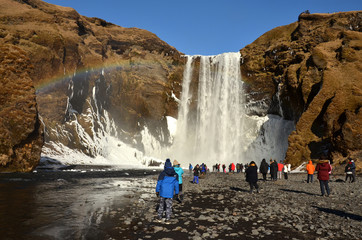 Skogafoss, wodospad na Islandii  - obrazy, fototapety, plakaty