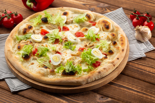 Restaurant pizzeria menu with delicious taste pizza Caesar 