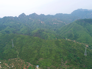 Fototapeta na wymiar Aerial view of Moutain with Great Wall of China on the background. Hebei province next to Beijing. 