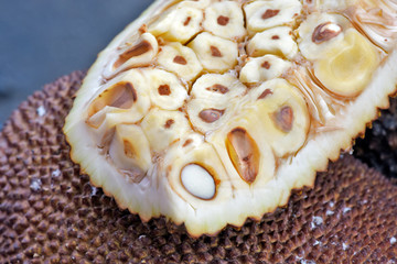 Sliced jackfruit, with details of the berries