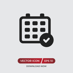 Calendar and checked vector icon in modern design style for web site and mobile app