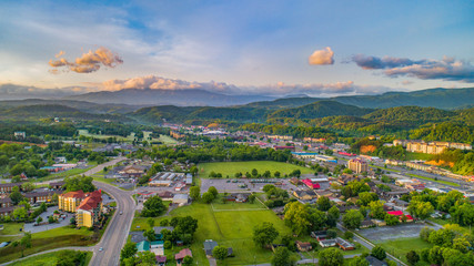 Pigeon Forge and Sevierville Tennessee Drone Aerial - obrazy, fototapety, plakaty