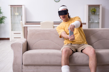 Young man after accident recovering at home 
