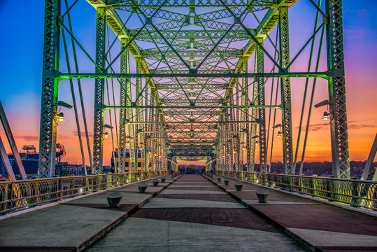 Nashville Tennessee Pedestrian Bridge At Sunrise