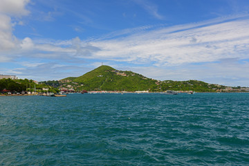 Crown Mountain and Long Bay at Charlotte Amalie at St. Thomas Island, US Virgin Islands, USA.