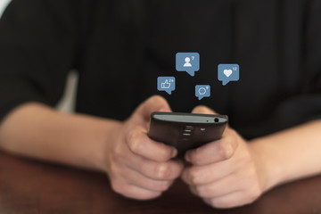 Woman using smartphone. Social media and social network concept