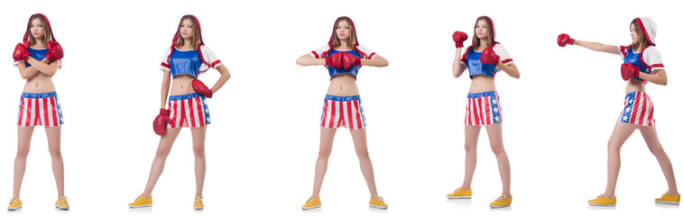 Young female boxer isolated on white 