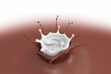 Splash of Milk and hot Chocolate,3d rendering.