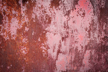 Abstract grunge background: red rusty wall with stains and scratches