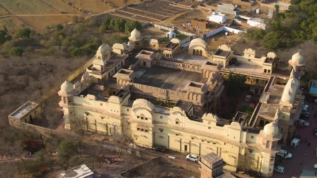 Barsana temple, India, 4k aerial shot 