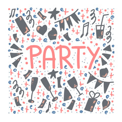 Party poster with text. Vector card illustration.