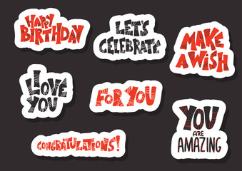 Happy Birthday text set. Vector color quote.