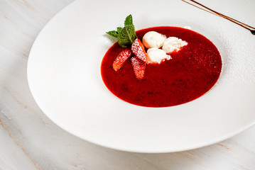 strawberry soup with ice cream