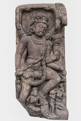 Fototapeta na wymiar Archaeological sculpture of Gajasurasamhara. Circa tenth century of the Common Era, Odisha, India