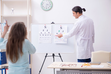 Young woman visiting male doctor oculist 