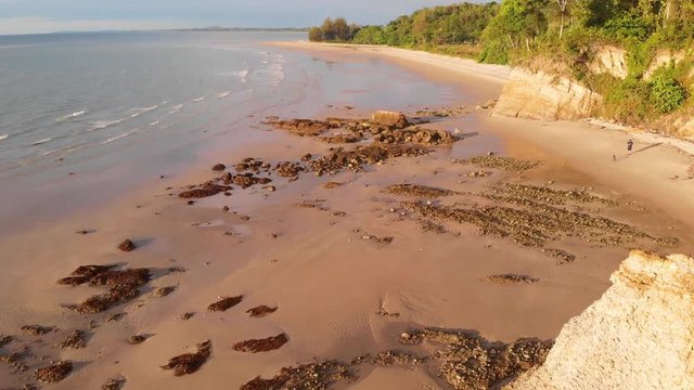 Aerial Drone footage of beautiful and clean beach of Batu Luang, Kuala Penyu, Sabah, Malaysia