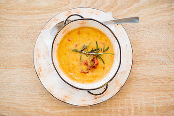 cream soup with crispy bacon