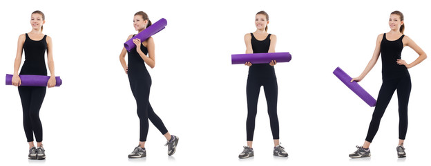 Young woman doing exercises isolated on white 