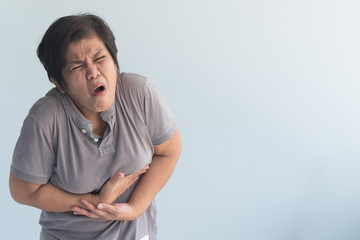 sick old senior woman suffering from stomachache, diarrhea, constipation, food poisoning