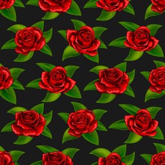 Beautiful red rose flowers seamless floral summer pattern vector background