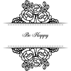 Vector illustration decoration lettering be happy for design wreath frame