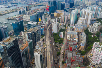 Aerial view of Hong Kong downtown city